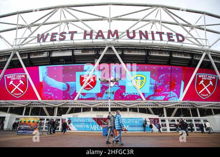 London, Großbritannien. 16th Januar 2022. Allgemeiner Blick auf den Boden vor dem Premier League-Spiel im London Stadium, London. Bildnachweis sollte lauten: Kieran Cleeves/Sportimage Kredit: Sportimage/Alamy Live News Stockfoto