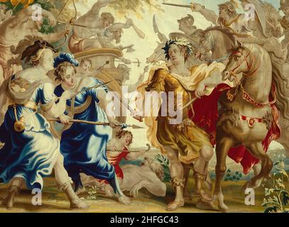 Caesar in the Gallic Wars, aus 'The Story of Caesar and Cleopatra', Flandern, c. 1680. Nach einem Entwurf von Justus van Egmont in der Werkstatt von Willem van Leefdael gewebt. Detail aus einem größeren Kunstwerk. Stockfoto