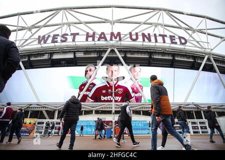London, Großbritannien. 16th Januar 2022. Allgemeiner Blick auf den Boden vor dem Premier League-Spiel im London Stadium, London. Bildnachweis sollte lauten: Kieran Cleeves/Sportimage Kredit: Sportimage/Alamy Live News Stockfoto