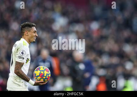 London, Großbritannien. 16th Januar 2022. Raphinha von Leeds United lächelt während des Spiels der Premier League im Londoner Stadion. Bildnachweis sollte lauten: Kieran Cleeves/Sportimage Kredit: Sportimage/Alamy Live News Stockfoto