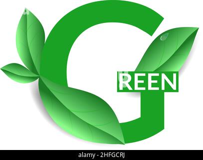 Ökologisches Konzept. Logo wird grün. Schriftzug mit Blättern. Realistische Vektordarstellung. Weltumwelttag. Grüne Blätter. Eco-Symbol. Stock Vektor