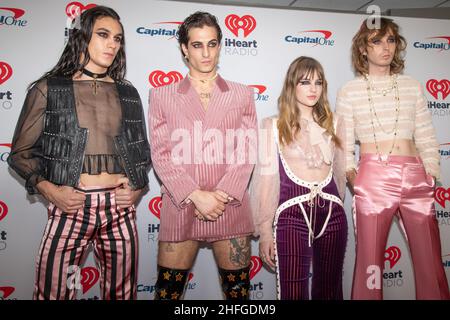 15. Januar 2022, Inglewood, Caliofrnia, USA: (L-R) Ethan Torchio, Damiano David, Victoria De Angelis und Thomas Raggi von Maneskin besuchen iHeartRadio Alter EGO presented by Capital One. (Bild: © Billy Bennight/ZUMA Press Wire) Stockfoto