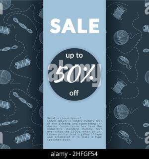 Eine Kugel aus Garn in Form von Herz, Garn und Stricknadeln.Handgezeichnetes Vektor-Logo. Stricken und Häkeln. Stock Vektor