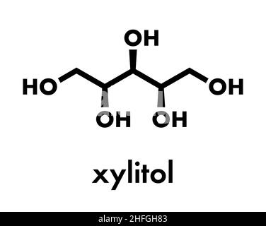 Xylitol Süßstoff Molekül. Als Zuckerersatz verwendet. Skelettmuskulatur Formel. Stock Vektor
