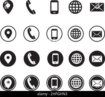 4 Stil Kontaktinformationen Symbol im Vektorformat , alle sind 20 Symbole Stock Vektor