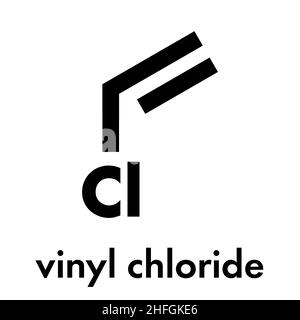 Vinylchlorid, Polyvinylchlorid (PVC) Kunststoff Baustein. Skelettmuskulatur Formel. Stock Vektor