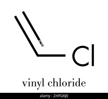 Vinylchlorid, Polyvinylchlorid (PVC) Kunststoff Baustein. Skelettmuskulatur Formel. Stock Vektor