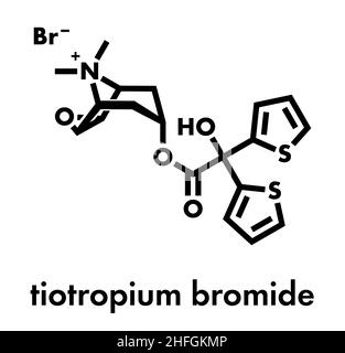 Tiotropium-Bromid (COPD)-Medikamentenmolekül für chronisch obstruktive Lungenerkrankung. Skelettformel. Stock Vektor