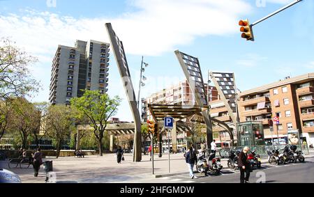 Dekorative Strukturen auf dem Virrey Amat Platz, Barcelona, Katalonien, Spanien, Europa Stockfoto