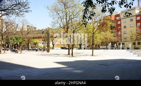 Dekorative Strukturen auf dem Virrey Amat Platz, Barcelona, Katalonien, Spanien, Europa Stockfoto