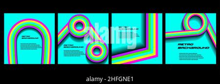 Rainbow Neon Acid Colors Poster 70s im psychedelischen Hippie-Stil. Streifen und Kreise. vektorgrafik Stock Vektor
