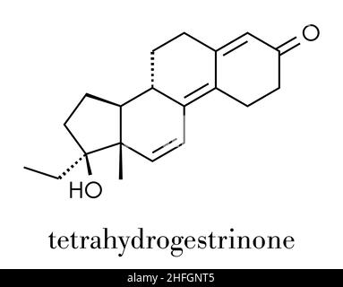 Tetrahydrogestrinone (THG) anabole Steroide Molekül. Skelettmuskulatur Formel. Stock Vektor