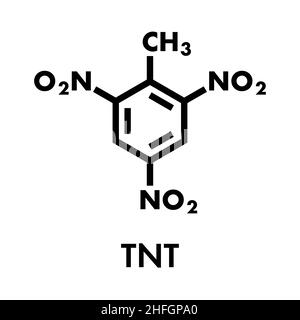 Trinitrotoluol (TNT) hoch explosiven Molekül. Skelettmuskulatur Formel. Stock Vektor