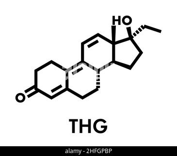 Tetrahydrogestrinone (THG) anabole Steroide Molekül. Skelettmuskulatur Formel. Stock Vektor