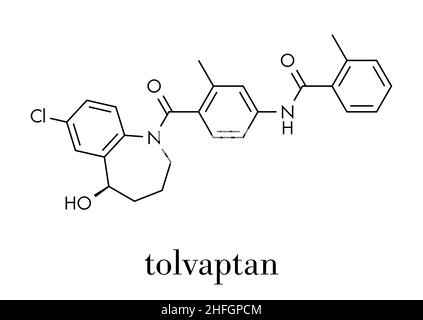 Tolvaptan Hyponatriämie (niedriger Natriumspiegel im Blut)-Wirkstoffmolekül. Skelettformel. Stock Vektor