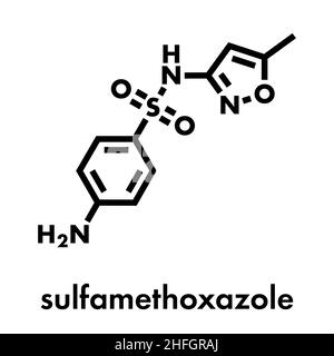 Sulfamethoxazol-Antibiotikum-Molekül (Sulfonamid-Klasse). Wird häufig zur Behandlung von Harnwegsinfektionen verwendet. Skelettformel. Stock Vektor