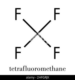 Tetrafluoride Tetrafluoromethane (Co2, CF4) Treibhausgasemissionen Molekül. Skelettmuskulatur Formel. Stock Vektor