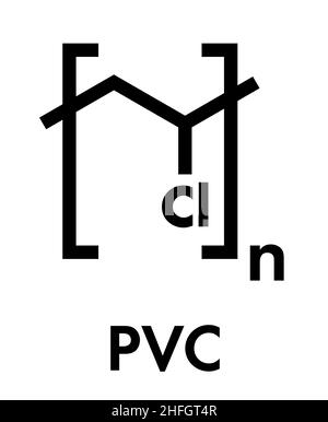 Poly(vinylchlorid) Kunststoff (PVC), chemische Struktur. In der Produktion der Rohre, Fensterrahmen, Isolierung, Schallplatten etc. Ske Stock Vektor