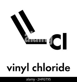 Vinylchlorid, Polyvinylchlorid (PVC) Kunststoff Baustein. Skelettmuskulatur Formel. Stock Vektor