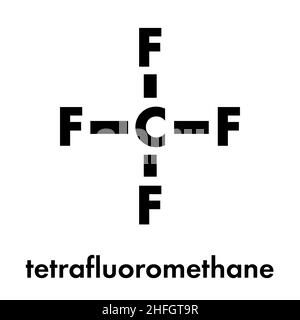 Tetrafluoride Tetrafluoromethane (Co2, CF4) Treibhausgasemissionen Molekül. Skelettmuskulatur Formel. Stock Vektor