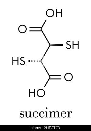 Succimer (Dimercaptosuccinsäure, DMSA) Bleivergiftung Drogenmolekül. Gegengift bei Schwermetallvergiftung; wirkt durch Bildung von Chelaten mit Metallen. S Stock Vektor