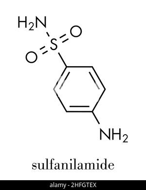 Sulfanilamid (Sulfanilamid) Sulfonamid-Antibiotikamolekül. Eines der ersten entdeckten Antibiotika. Skelettformel. Stock Vektor