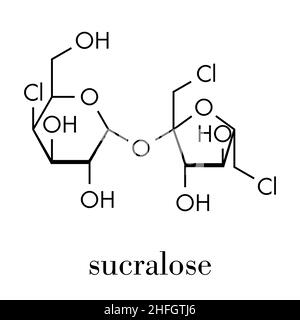 Sucralose künstliches Süßstoffmolekül. Wird als Zuckerersatz verwendet. Skelettformel. Stock Vektor