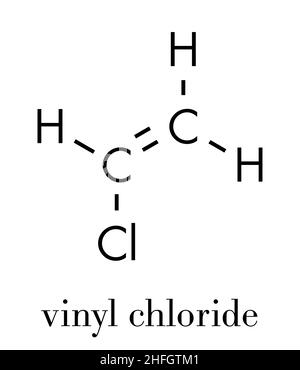 Vinylchlorid, Polyvinylchlorid (PVC) Kunststoff Baustein. Skelettmuskulatur Formel. Stock Vektor