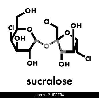 Sucralose künstliches Süßstoffmolekül. Wird als Zuckerersatz verwendet. Skelettformel. Stock Vektor