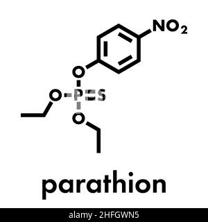 Parathion Pestizid Molekül. Organophosphat Insektizid, hat auch als chemische Waffe verwendet. Skelettformel. Stock Vektor