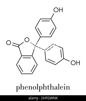 Phenolphthalein-Indikatormolekül. Wird in Säure-Base-Titrationen und als Abführmittel verwendet. Skelettformel. Stock Vektor