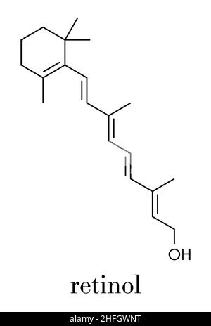 Retinol (Vitamin A)-Molekül. Skelettformel. Stock Vektor