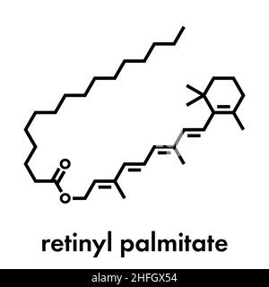 Retinyl Palmitate Vitamin supplement Molekül. Ester von Vitamin A (Retinol) und Palmitinsäure. Skelettmuskulatur Formel. Stock Vektor