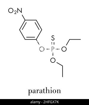 Parathion Pestizid Molekül. Organophosphat Insektizid, hat auch als chemische Waffe verwendet. Skelettformel. Stock Vektor