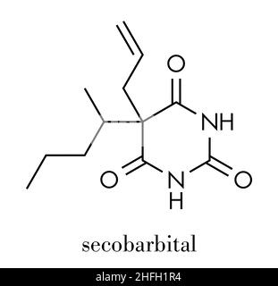 Secobarbital Barbiturat Beruhigungsmittel, chemische Struktur. Skelettformel. Stock Vektor