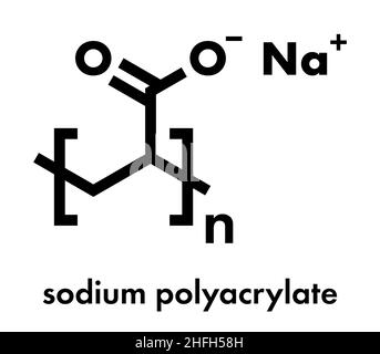 Natrium polyacrylat Polymer, chemische Struktur. Superabsorbierende Polymere, auch als Kabel-verbindung bekannt. Skelettmuskulatur Formel. Stock Vektor