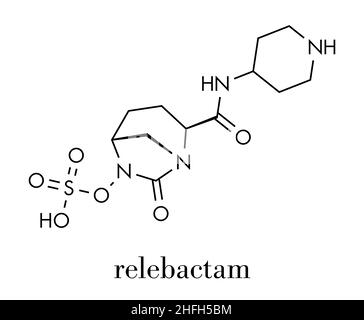 Relebactam Droge Molekül. Beta-Lactamase-Inhibitor, mit Beta-lactam Antibiotika angewendetem ist. Skelettmuskulatur Formel. Stock Vektor