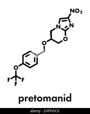 Pretomanid tuberkulosedroge Molekül. Skelettmuskulatur Formel. Stock Vektor