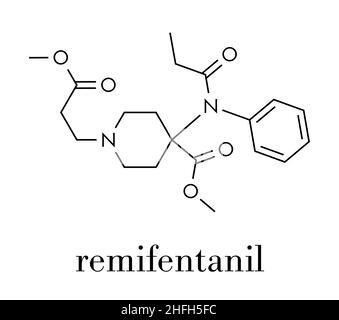 Remifentanil Anästhetikum und Analgetikum Droge Molekül. Skelettmuskulatur Formel. Stock Vektor