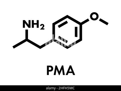 P-methoxyamphetamine (PMA) halluzinogene Droge Molekül. Führt häufig zu tödlichen Vergiftungen bei MDMA (Ecstasy irre, Ecstasy). Skelettmuskulatur Formel. Stock Vektor