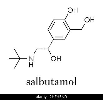 Salbutamol (Albuterol) Asthma Medikament Molekül. Häufig über Inhalator verabreicht. Skelettmuskulatur Formel. Stock Vektor