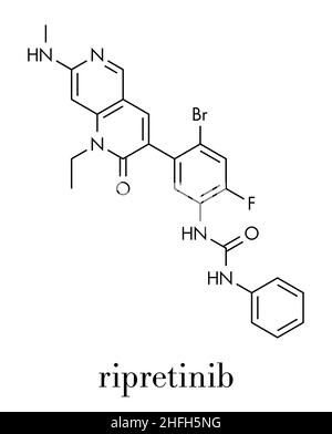 Ripretinib Krebsmedikamentöse Molekül. Skelettformel. Stock Vektor