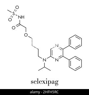 Selexipag pulmonaler arterieller Hypertonie Medikament Molekül. Skelettmuskulatur Formel. Stock Vektor