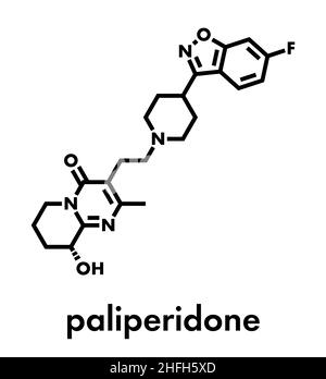 Paliperidon (9-Hydroxyrisperidon) antipsychotisches Wirkstoffmolekül. Skelettformel. Stock Vektor