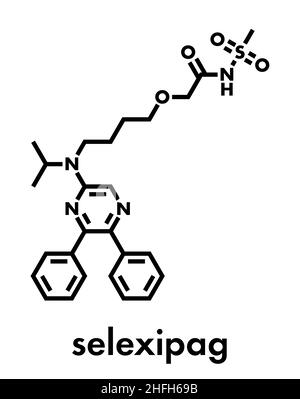 Selexipag pulmonaler arterieller Hypertonie Medikament Molekül. Skelettmuskulatur Formel. Stock Vektor