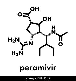 Peramivir-Influenza-Medikamentenmolekül (Neuraminidase-Hemmer). Skelettformel. Stock Vektor