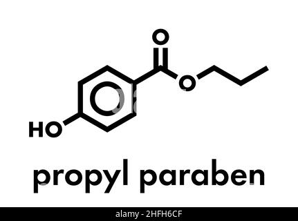 Propylparaben-Konservierungsstoff-Molekül. Wird in Lebensmitteln und Kosmetika verwendet. Skelettformel. Stock Vektor