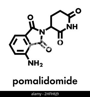 Pomalidomid multiples Myelom-Medikamentenmolekül. Verwandt mit Thalidomid. Skelettformel. Stock Vektor