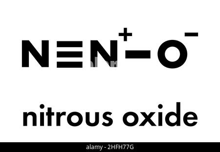 Lachgas (NOS, Lachgas, N2O) Molekül. In der Chirurgie als Analgetika und Anästhetika Droge verwendet und auch als Oxidationsmittel in Raketenmotoren und combustio Stock Vektor