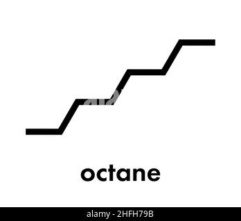 Octane Kohlenwasserstoff Molekül. Komponente von Benzin (Benzin). Skelettmuskulatur Formel. Stock Vektor